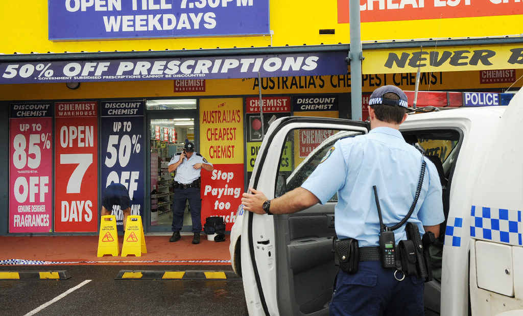 Sen Const Malcolm Bird (left) and Const Peter Archibald at the Chemist Warehouse in Goonellabah following a break-in. Sen Const Malcolm Bird (left) and Const Peter Archibald at the Chemist Warehouse in Goonellabah following a break-in.